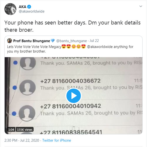 AKA gives a fan money to purchase a new phone